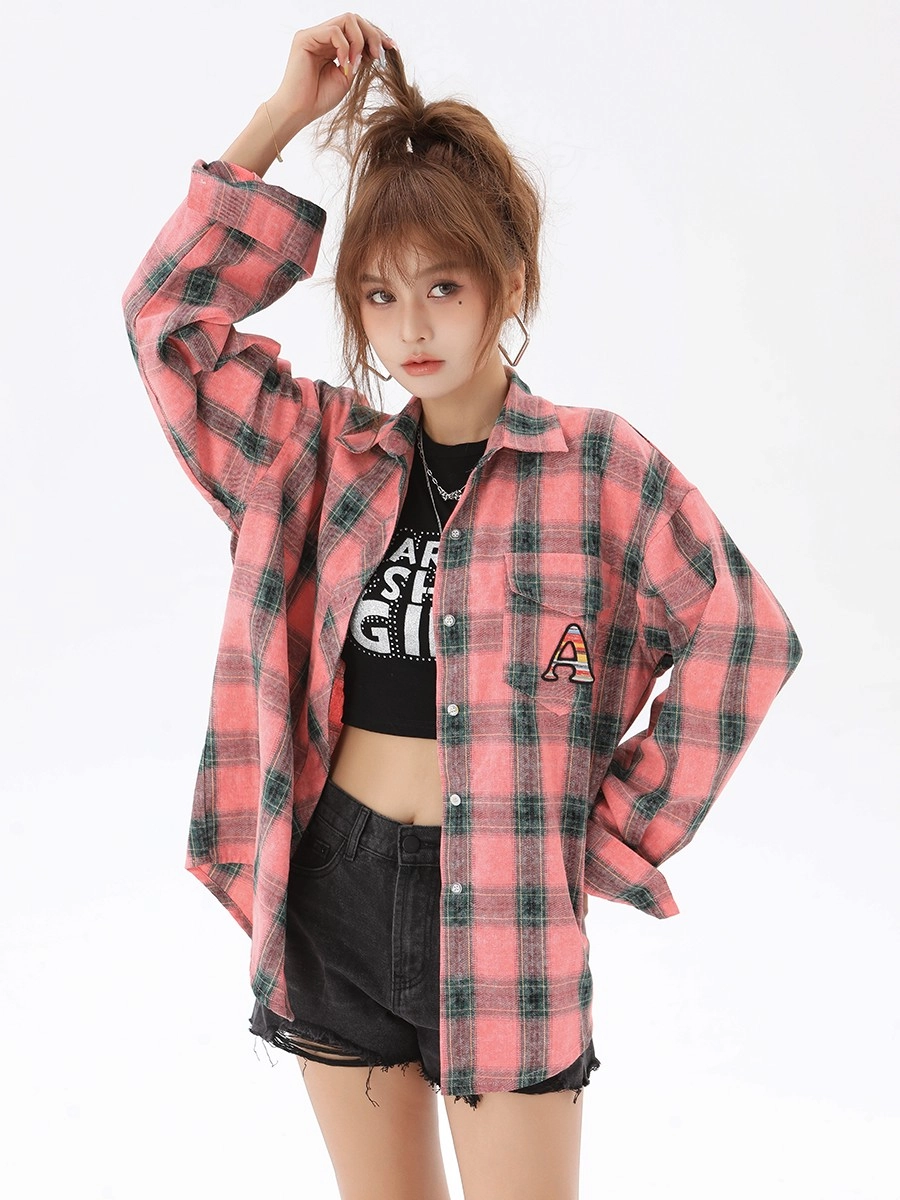 Pink Button Up Plaid Shirt | Jeongin - Stray Kids - Fashion