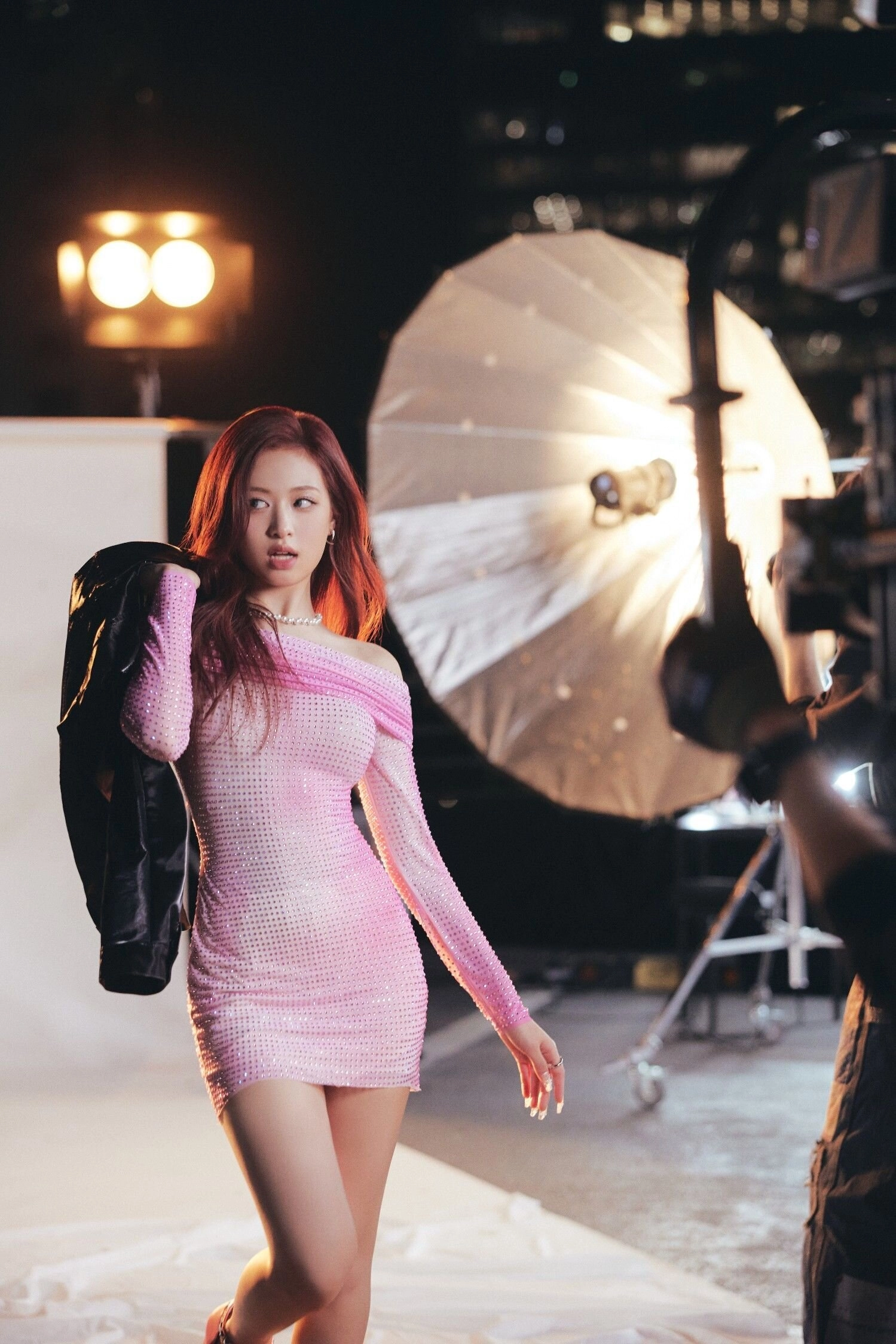Pink Tie-Dye Crystal Off-Shoulder Dress | Ahyeon - BabyMonster