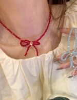 Red Ribbon Bead Necklace | Wonyoung - IVE - Fashion Chingu