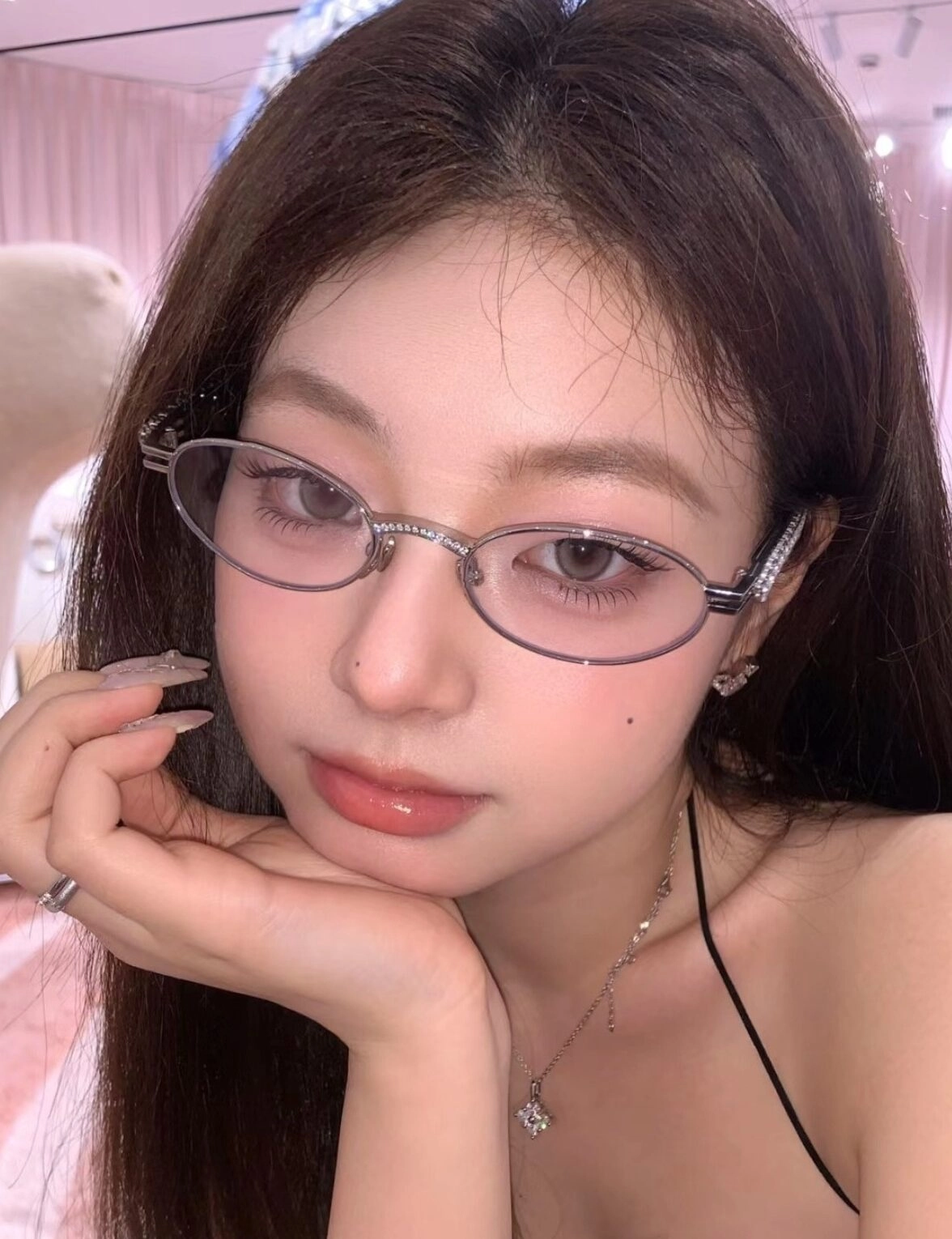 ◇TATIANA◇ [Red Velvet Seulgi wearing] (Silver 925) Multi-O Silver Heart Rhinestones Glasses | Seulgi - Red Velvet