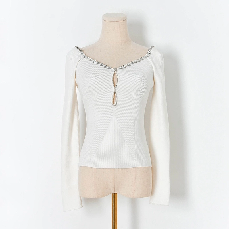 White Crystal Embellished Long Sleeve Top | Chiquita