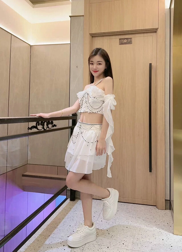 White Embellished Lace Top And Skirt Set | Nayeon - Twice