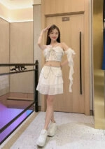 White Embellished Lace Top And Skirt Set | Nayeon - Twice