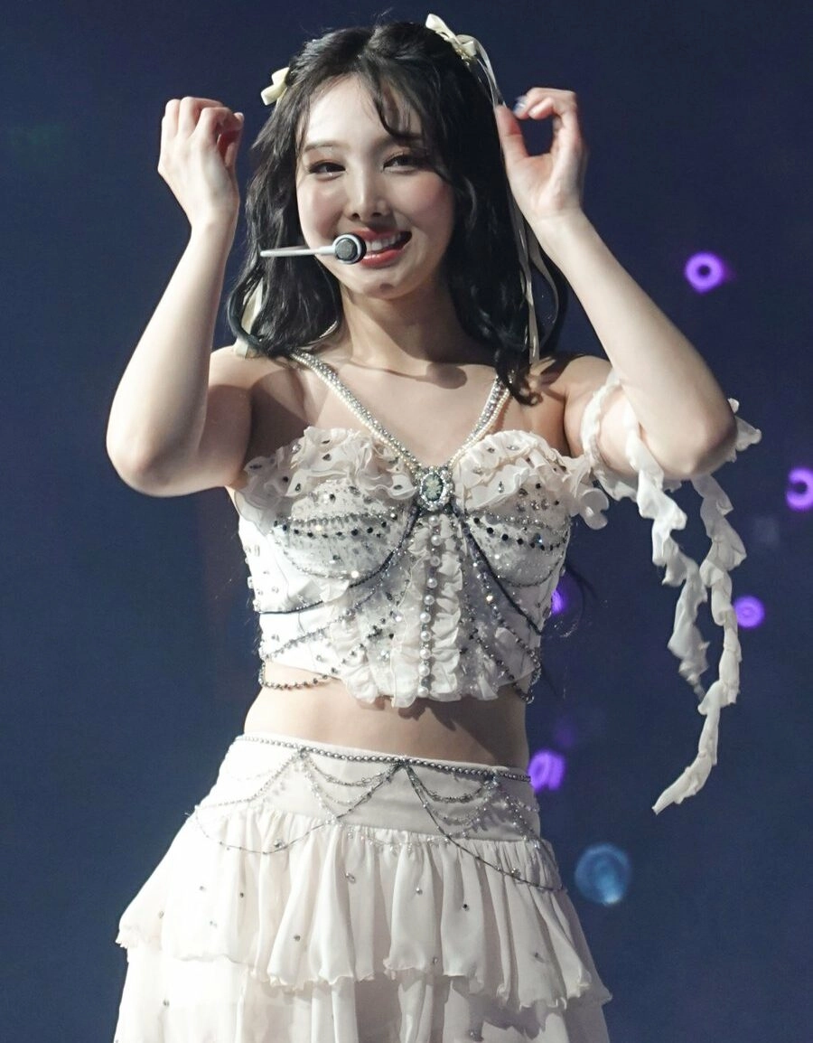 White Embellished Lace Top And Skirt Set | Nayeon - Twice