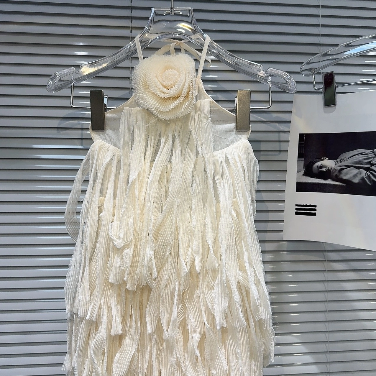 White Flower Detail Fringed Halter Dress | Rose - BlackPink