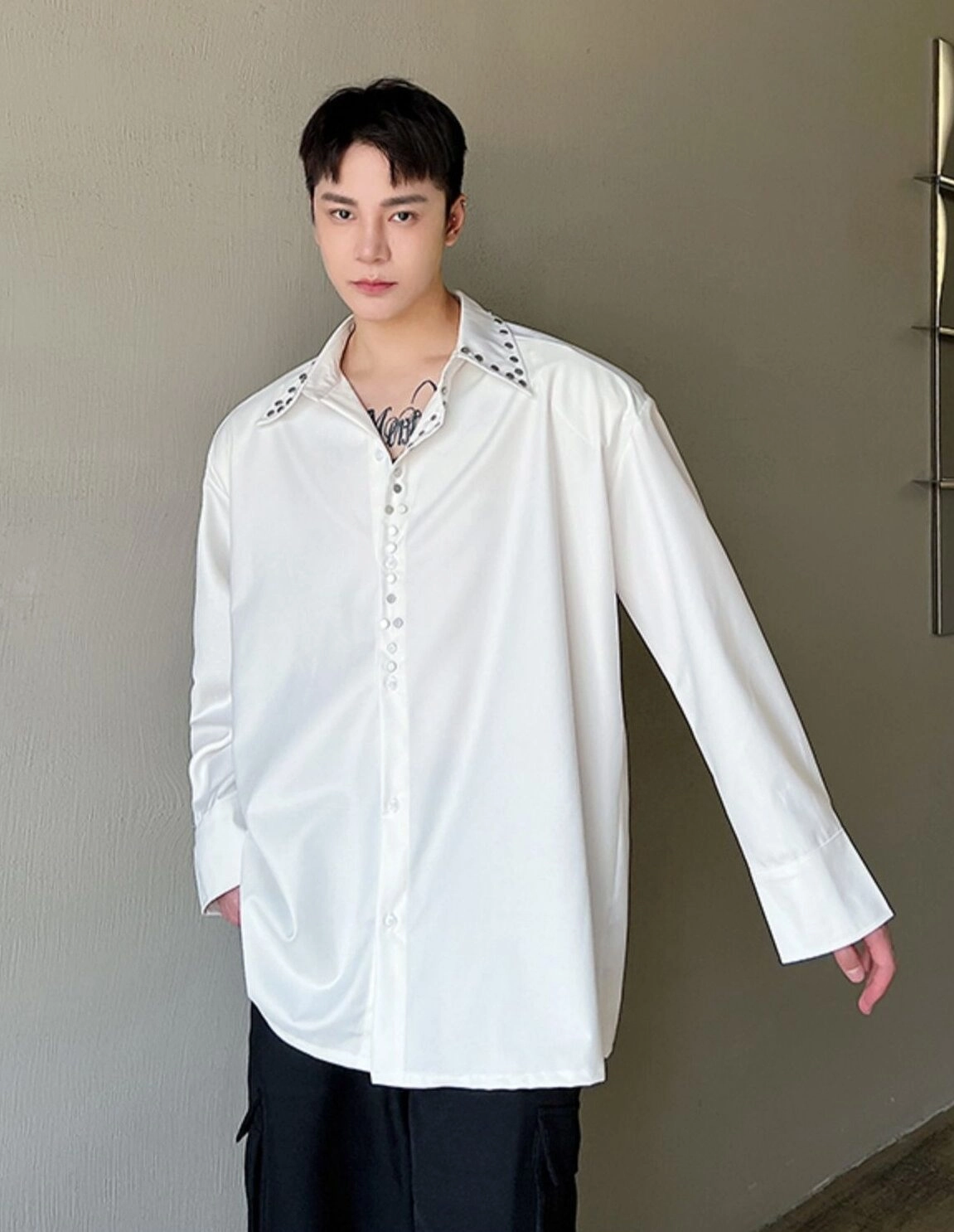 FRAPBOIS × Ryan Su CAT band collar shirt Airthreads Men's Shirt, Long Sleeve, Wrinkle-resistant