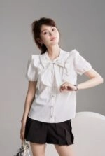 White Ruffled Puff Sleeve Shirt | Rose - BlackPink - Fashion