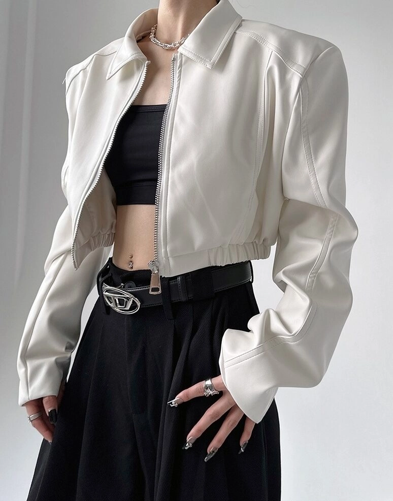 [LUV IS TRUE]★VL CROP JACKET White Zip Up Cropped Jacket | SuA - Dreamcatcher - Fashion