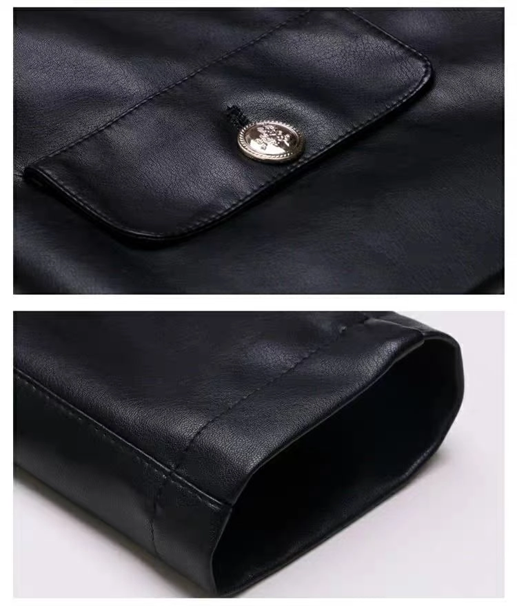 Black Big Buttoned Leather Jacket | Ningning - Aespa