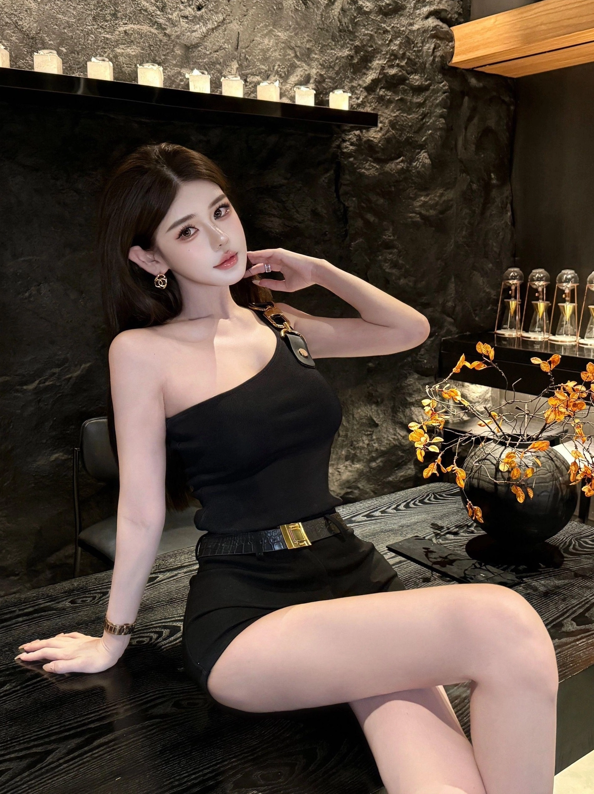 Black Buckled Strap Asymmetric Top | Chisa - XG - Fashion Chingu