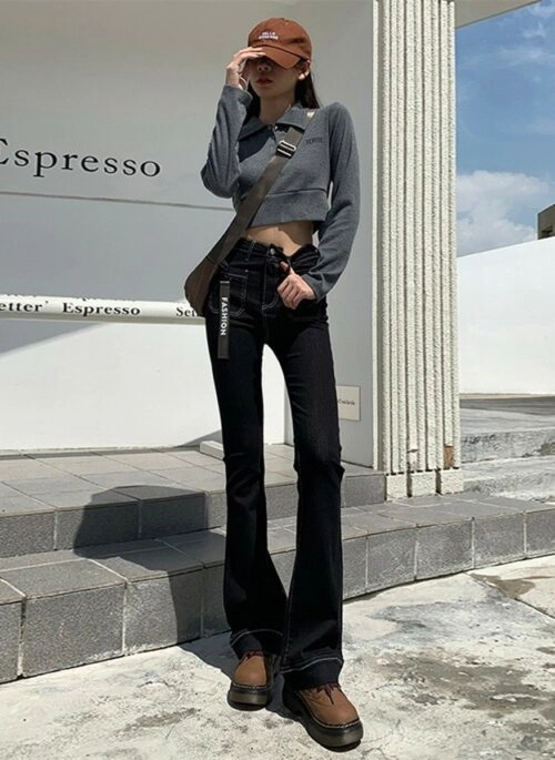 Black Front Pocket Flared Jeans | Sana - Twice