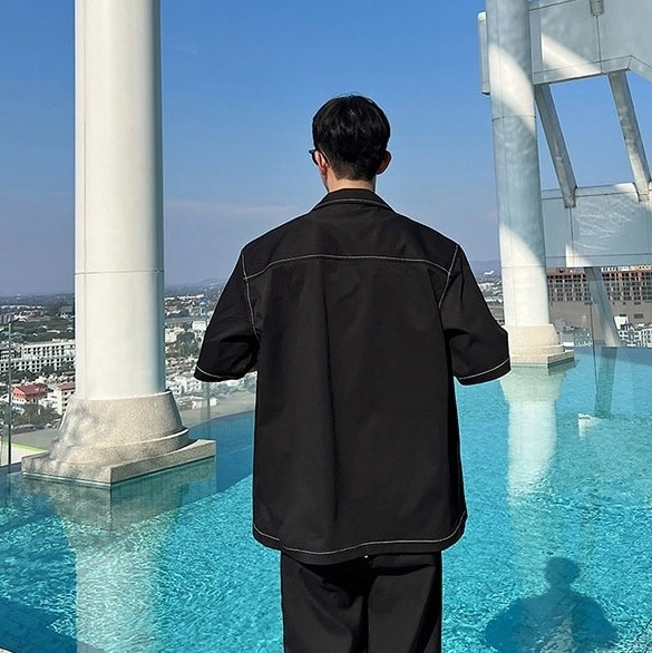Black Outlined Short Sleeves Shirt | Jungkook - BTS