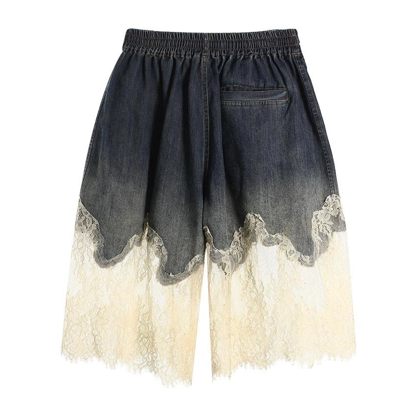 パンツ LE SSERAFIM DOUBLE LAYER SHORTS Blue Lace-Trim Denim Shorts | Kazuha - Le Sserafim - Fashion