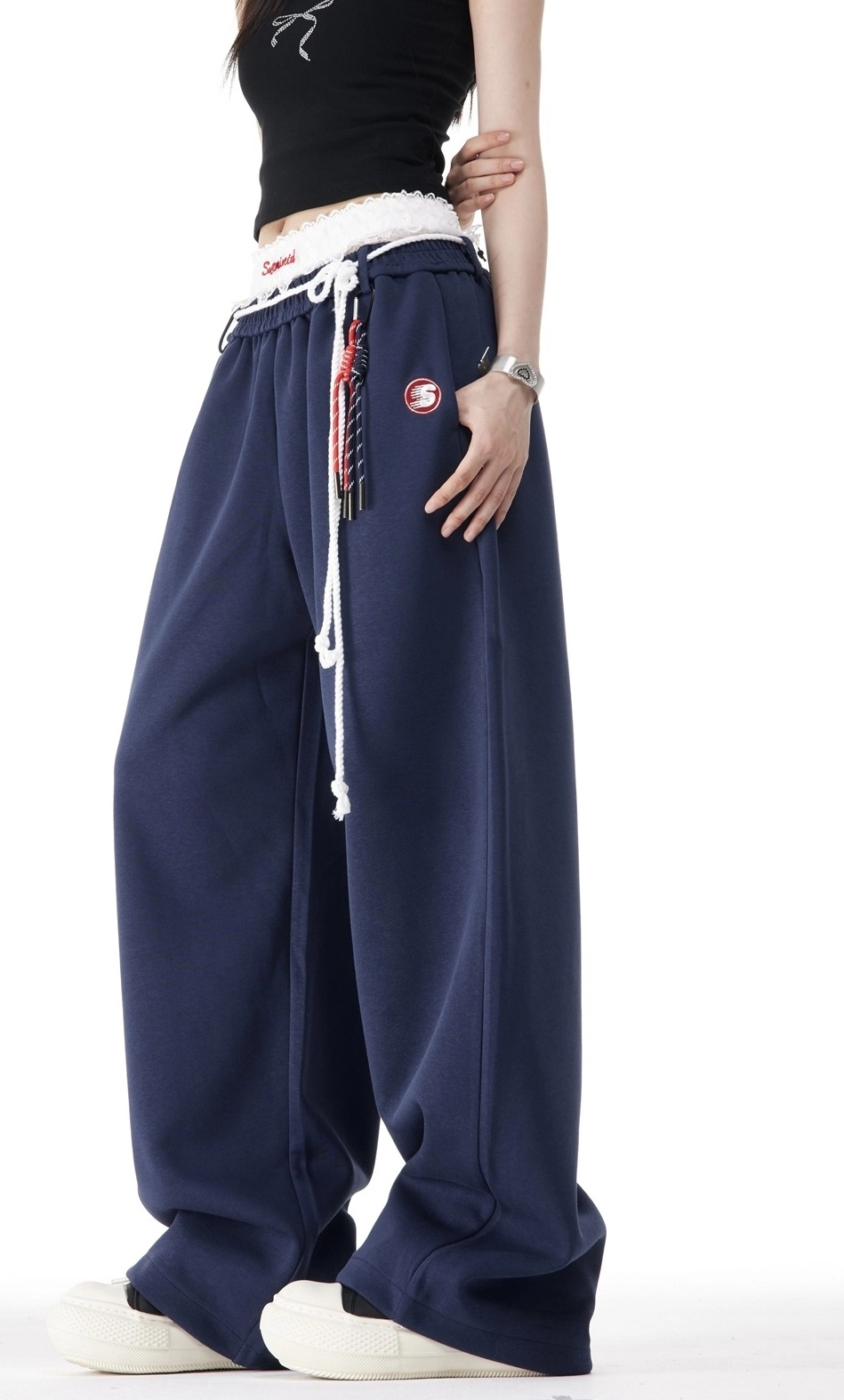 ★BLACKPINK ジェニー着用★ERA UNISEX ERA HEAVY SWEATPANTS Blue Layered Style Laced Sweatpants | Jennie - BlackPink