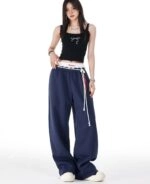Blue Layered Style Laced Sweatpants | Jennie - BlackPink
