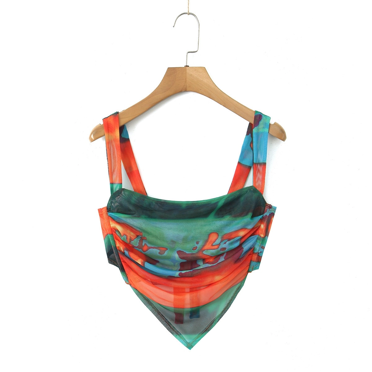 Green Tie-Dye Mesh Tie Top | Yunjin - Le Sserafim - Fashion