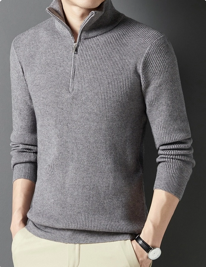 【andwang】zip up rib knit tops (gray) Feather Weight Ribbed Turtleneck Zip Up Sweater – Tibi Official