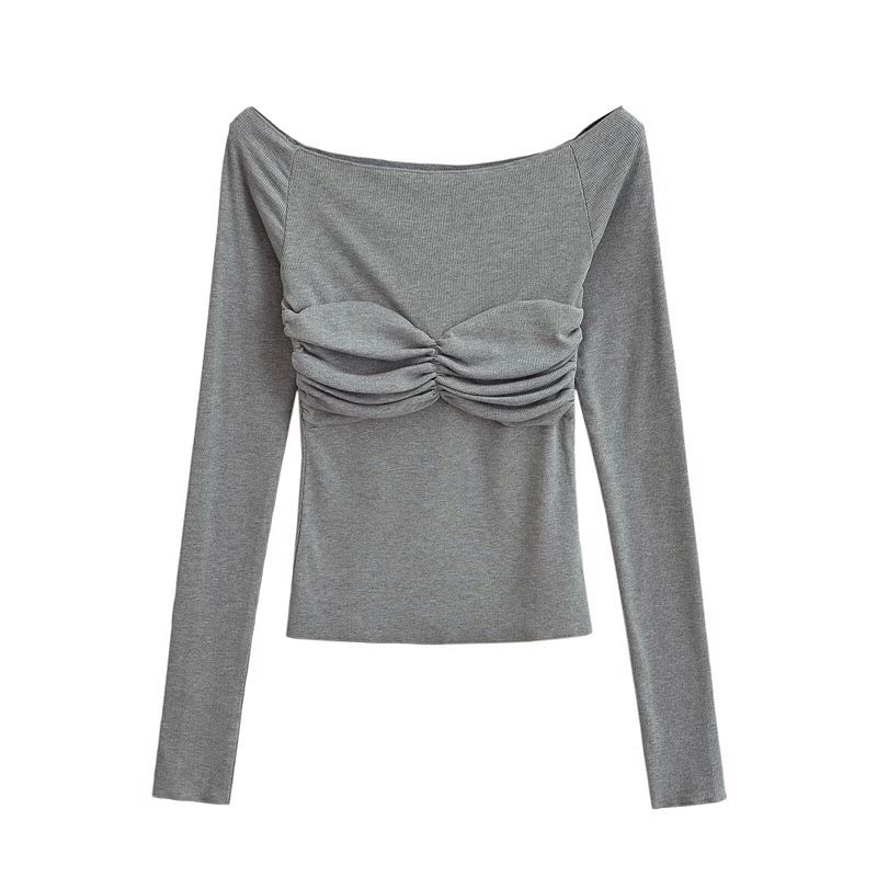 Grey Ruched Bust Off-Shoulder Top | Lisa - BlackPink