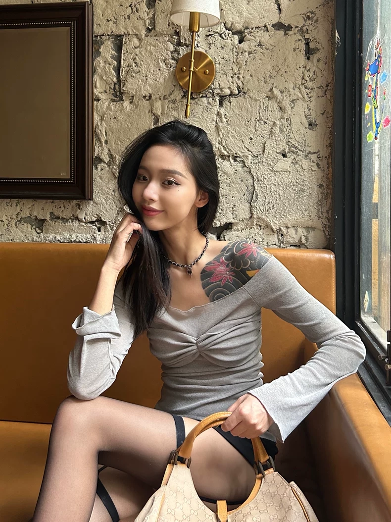 Grey Sheer Off-Shoulder Top | Lisa - BlackPink - Fashion Chingu