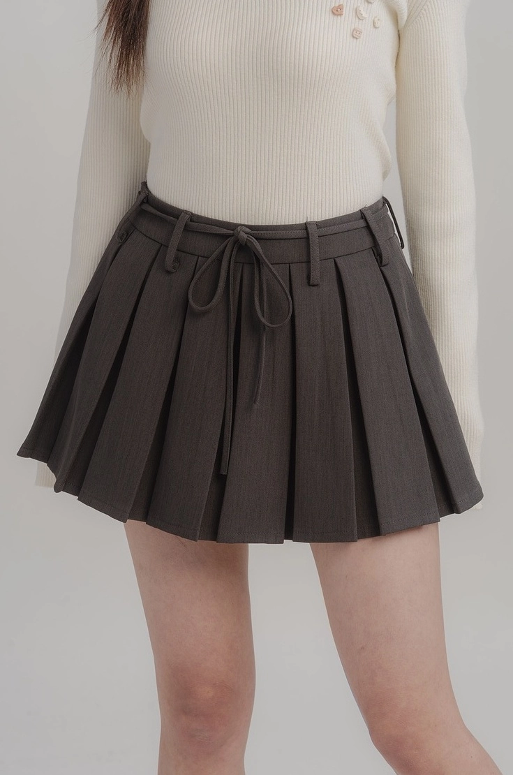 Grey Tie-Waist Pleated Mini Skirt | Ningning - Aespa