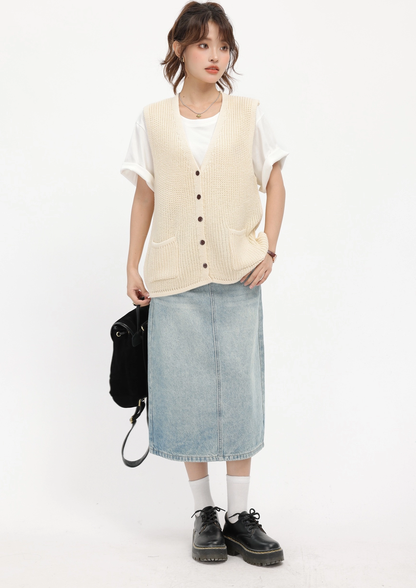 Beige Knitted Lazy Style Vest - Fashion Chingu