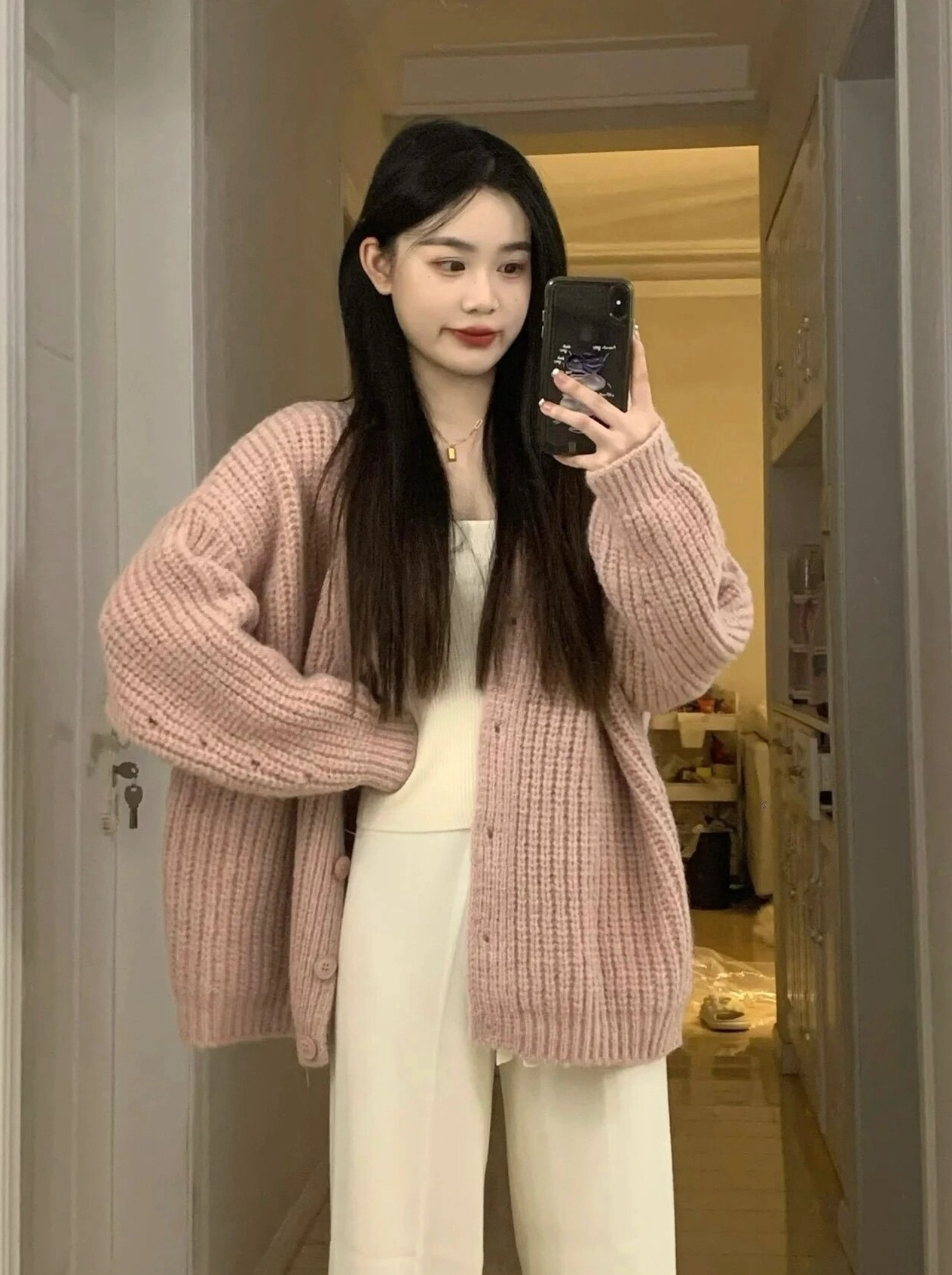 Pink Loose Fit Knitted Cardigan | Jaemin - NCT - Fashion Chingu