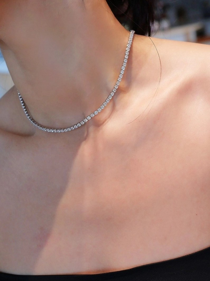 Silver Crystal Choker Necklace | Rose - BlackPink - Fashion