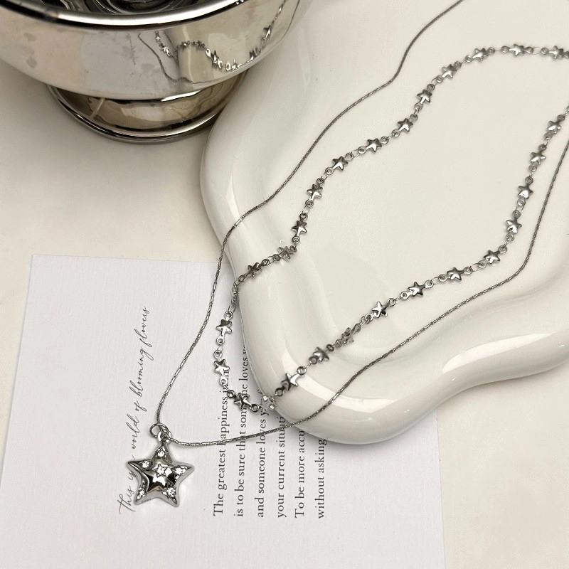 Silver Star Layered Necklace | LeeKnow - Stray Kids