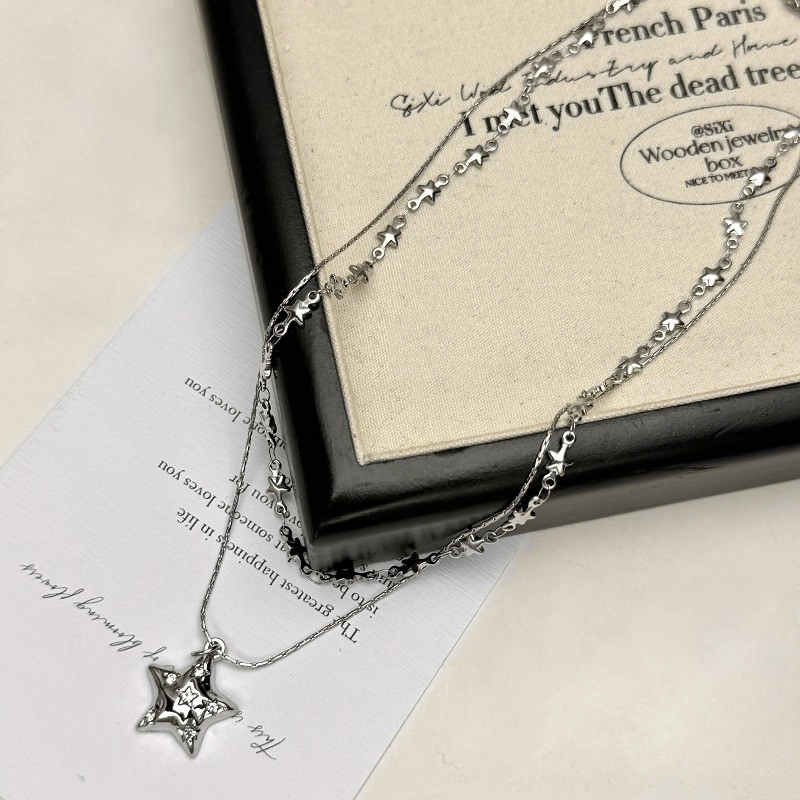 Silver Star Layered Necklace | LeeKnow - Stray Kids