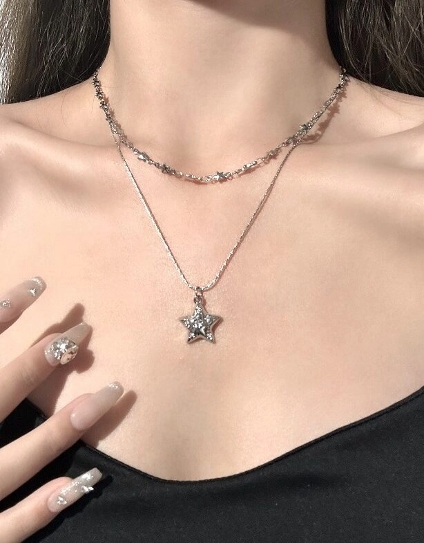 Silver Star Layered Necklace | LeeKnow - Stray Kids