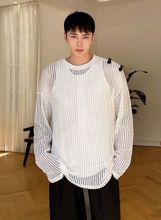 White Net Long Sleeves Top | Sunghoon - Enhypen - Fashion Chingu