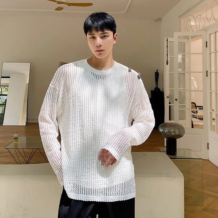 White Net Long Sleeves Top | Sunghoon - Enhypen - Fashion Chingu