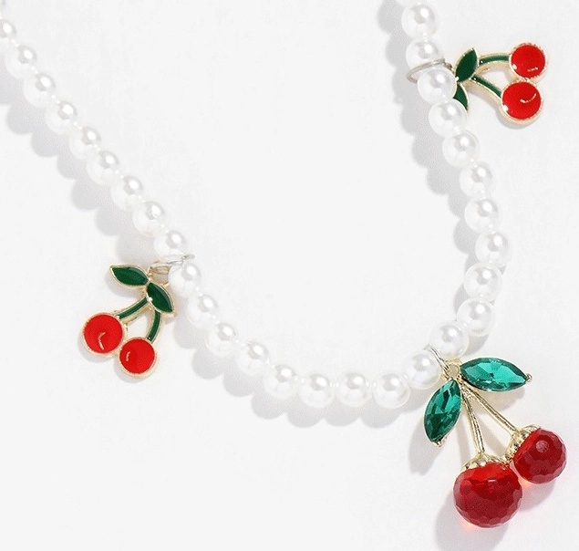 White Pearl Chain Cherry Necklace | Rei - IVE - Fashion Chingu