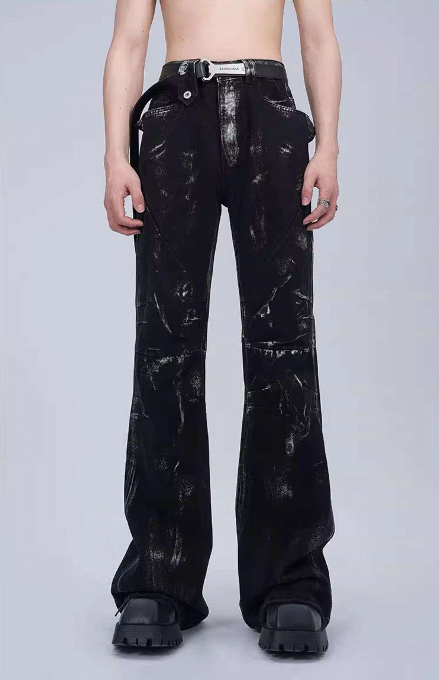 Black Acid Wash Flared Jeans | Changbin - Stray Kids