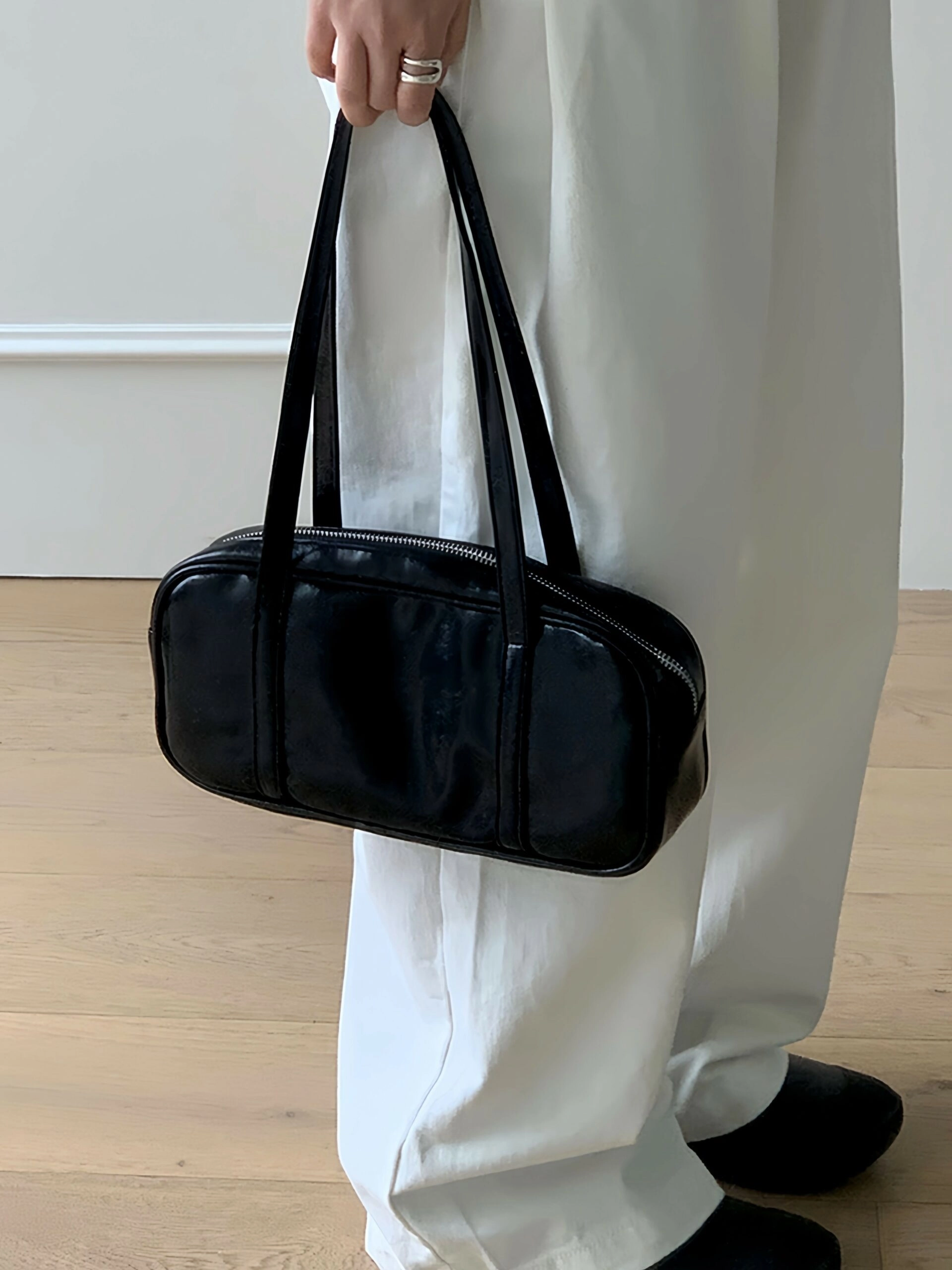 Black Faux Leather Long Shoulder Bag | Minji - NewJeans