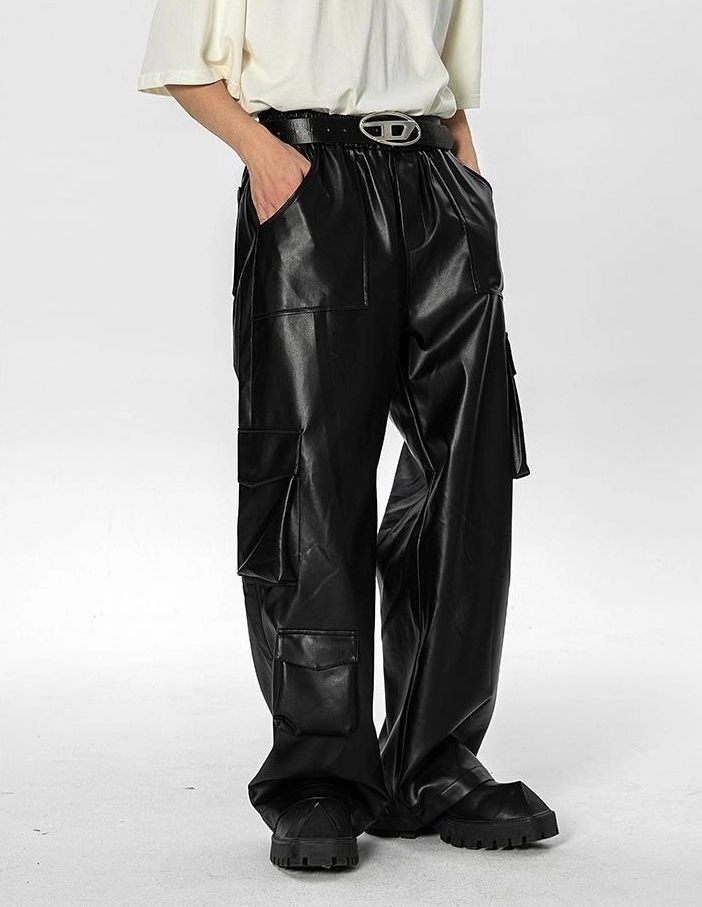Black Faux Leather Multi-Pocket Pants | Felix - Stray Kids