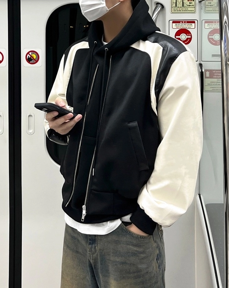 Black Faux Leather Paneled Jacket| Jungwon - Enhypen - Fashion Chingu
