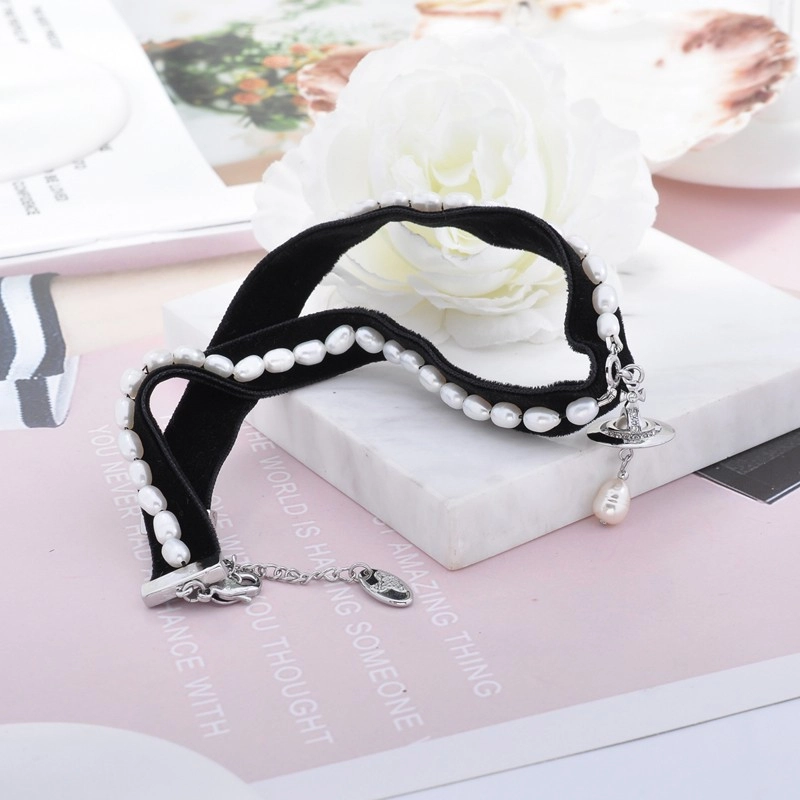 Black Ribbon Pearl-Accented Choker Necklace | Rei - IVE