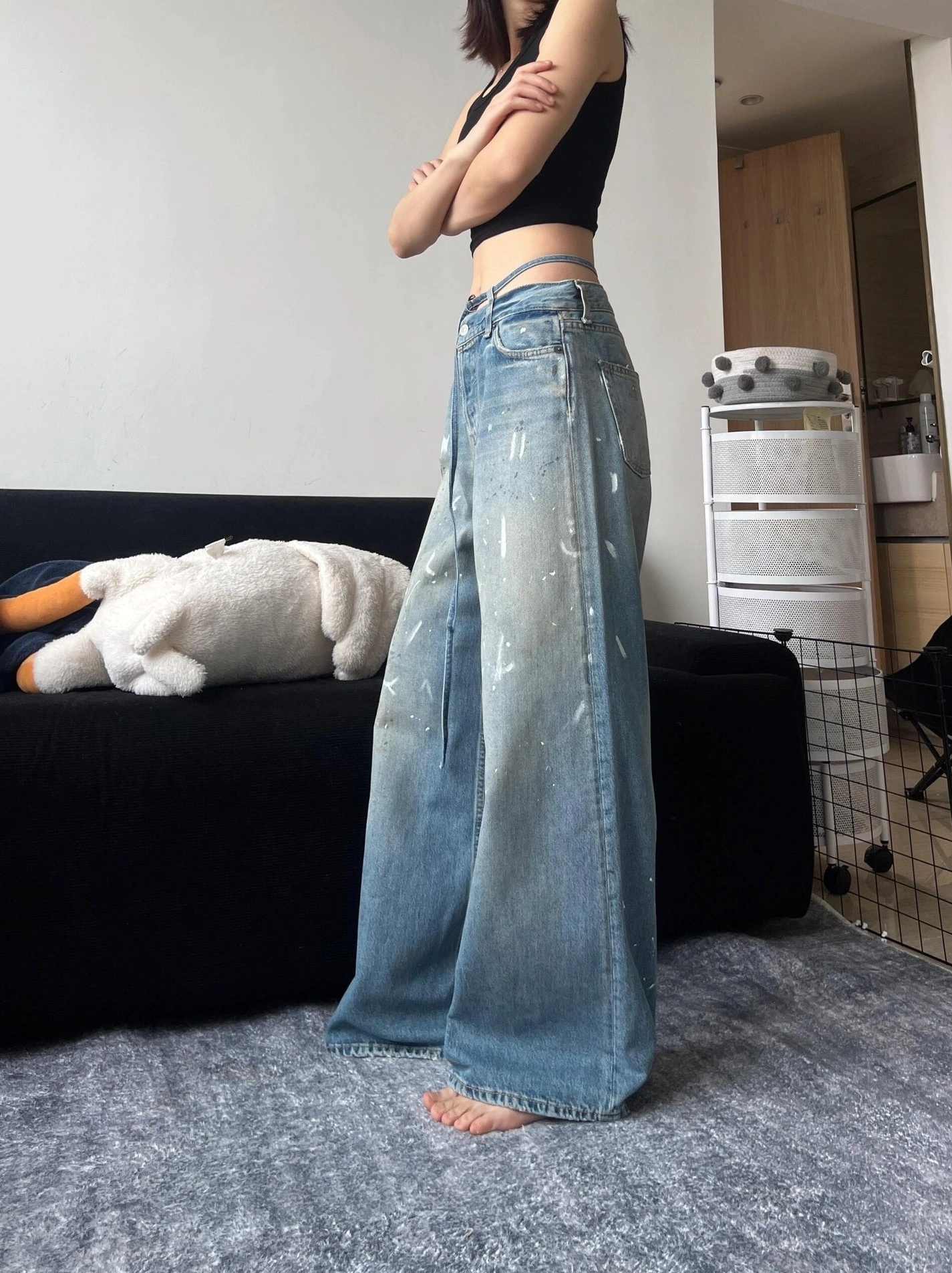 ☆BLACKPINK ジス着用/Bleach Flared Denim Pants/PLAC☆ ☆BLACKPINK ジス着用/Bleach Flared Denim Pants/PLAC☆ デニム