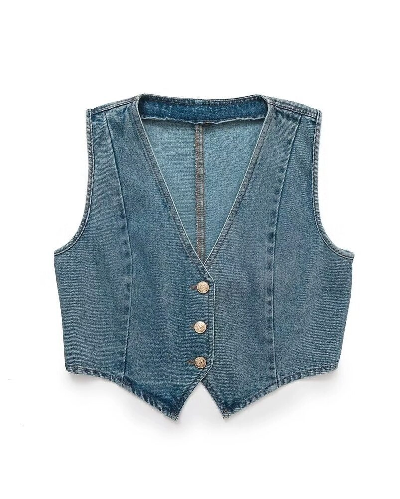 Blue Denim V-Neck Vest | Winter - Aespa - Fashion Chingu