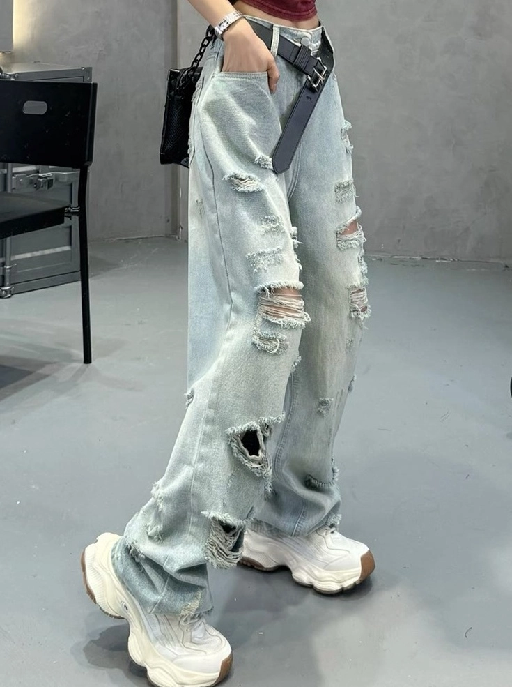 【U LAN】[U-DENIM] 5 Colors Ripped Jeans Wide Denim Pants 41dHj-TUYrL.jpg