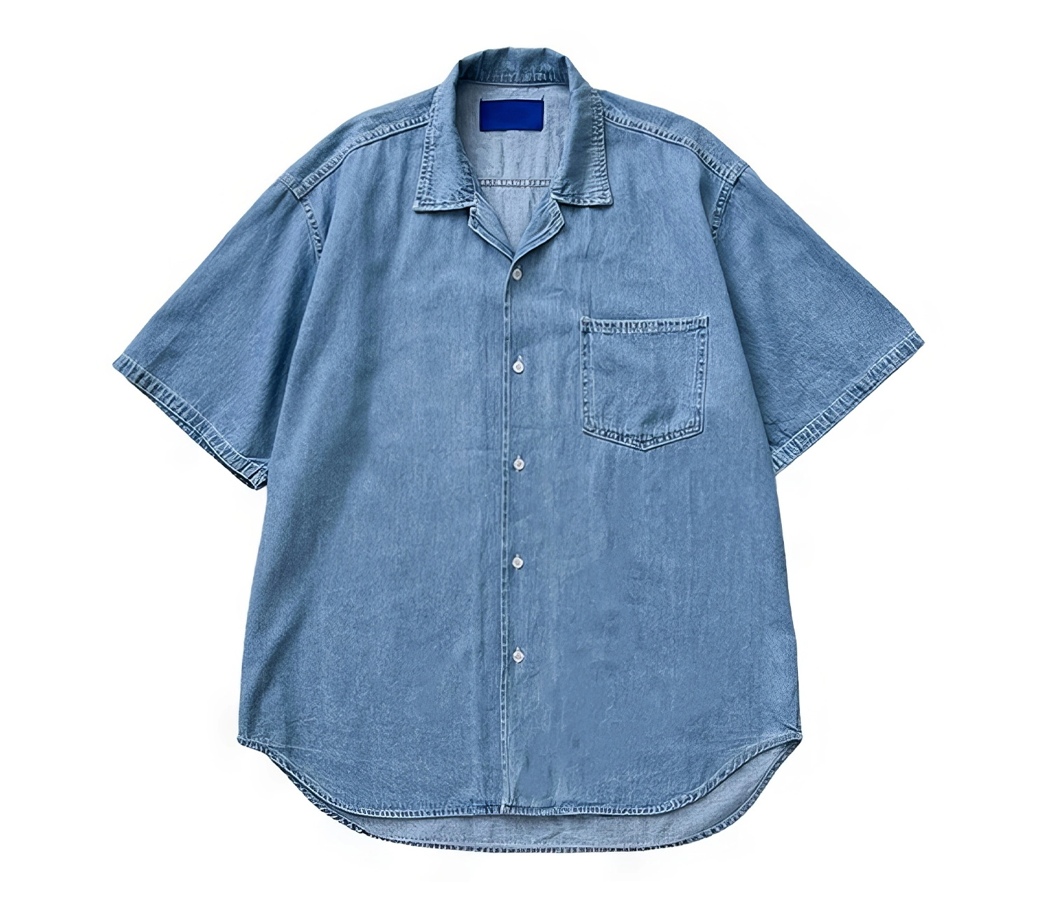 【SATIIIZ】Leben Pocket Denim Short-Sleeved Shirt Short Sleeve Denim Shirt