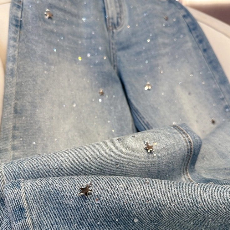 Blue Sparkly Straight Cut Jeans | Chung Ha - Fashion Chingu