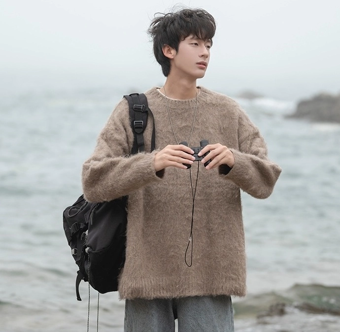 BTS着用★LAUL★PIGMENT OVER FIT CREWNECK VINTAGE_BROWN Womens Elevated Oversized Crew Sweatshirt