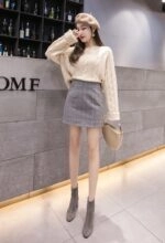 Grey-Checkered-A-Line-Skirt-