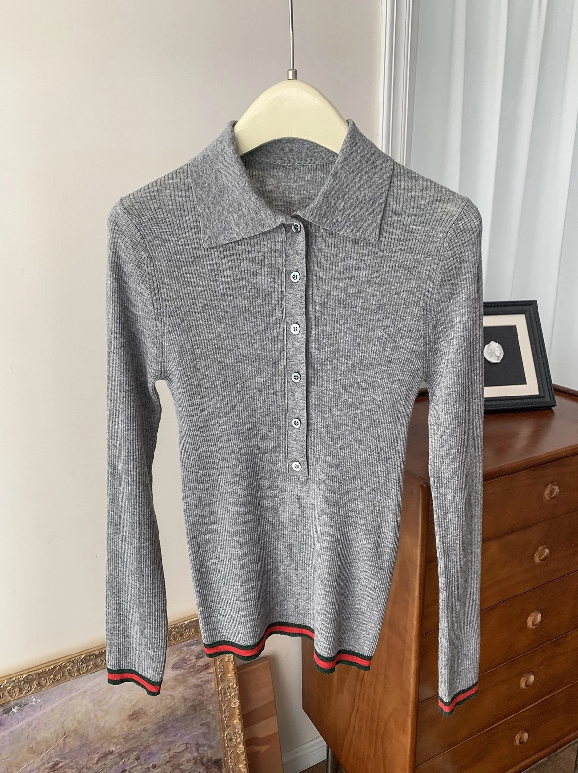 Grey Ribbed Collared Sweater | Jin - BTS - Fashion Chingu
