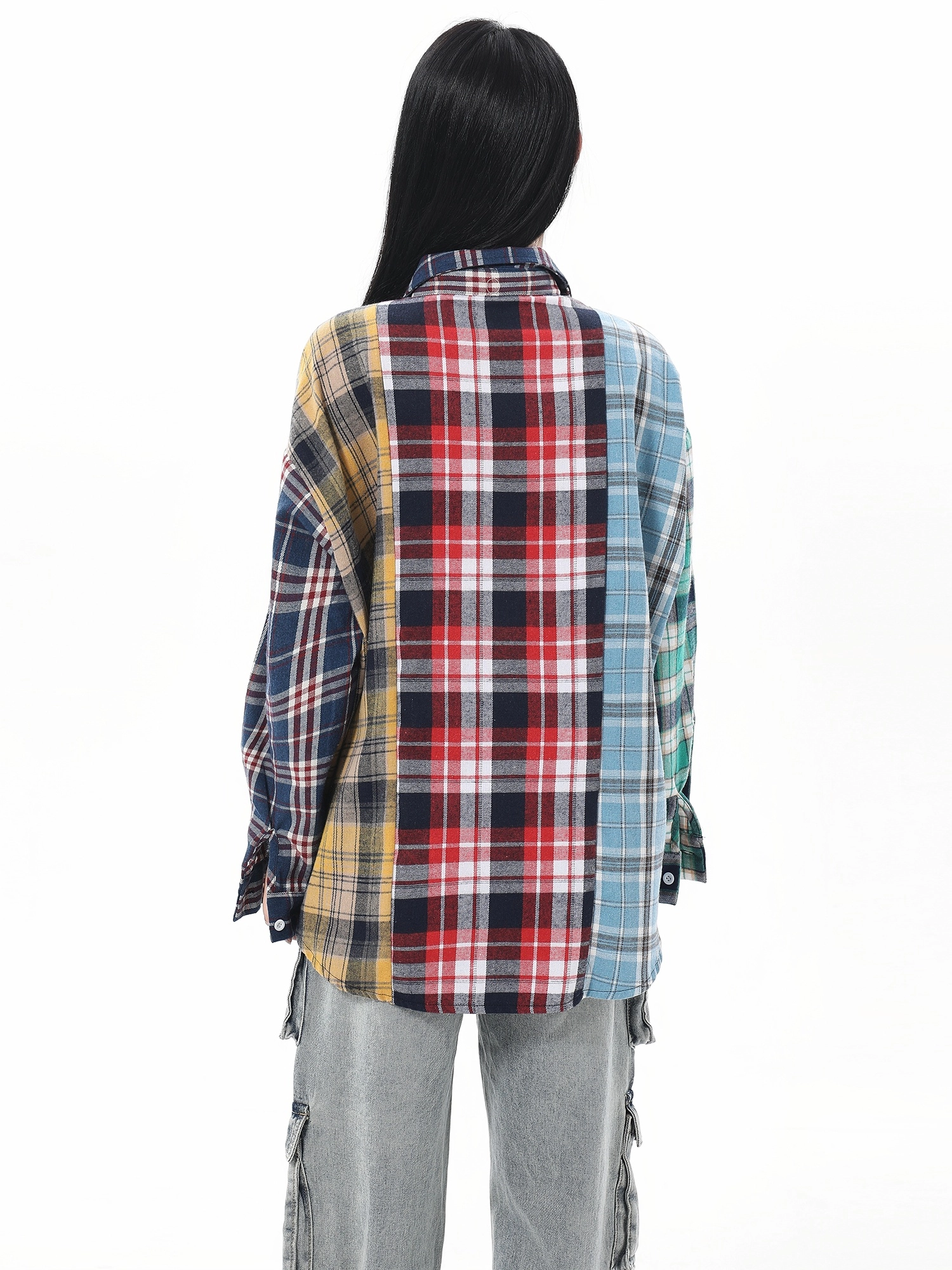 ★BTS着用★LAUL★OVER FIT FLANNEL CREWNECK SHIRTS_GREEN&RED Multicolored Plaid Flannel Shirt | Suga - BTS - Fashion Chingu