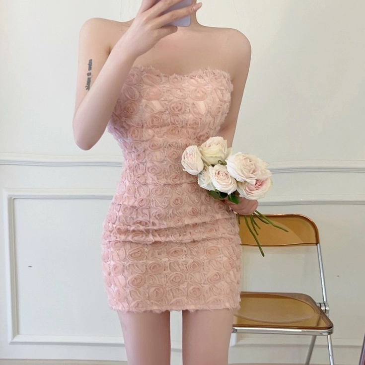 AESPA カリナ着用 [NOT YOUR ROSE] FRILL MINI DRESS NOT YOUR ROSE】【網店限定】Frill mini dress (pink)