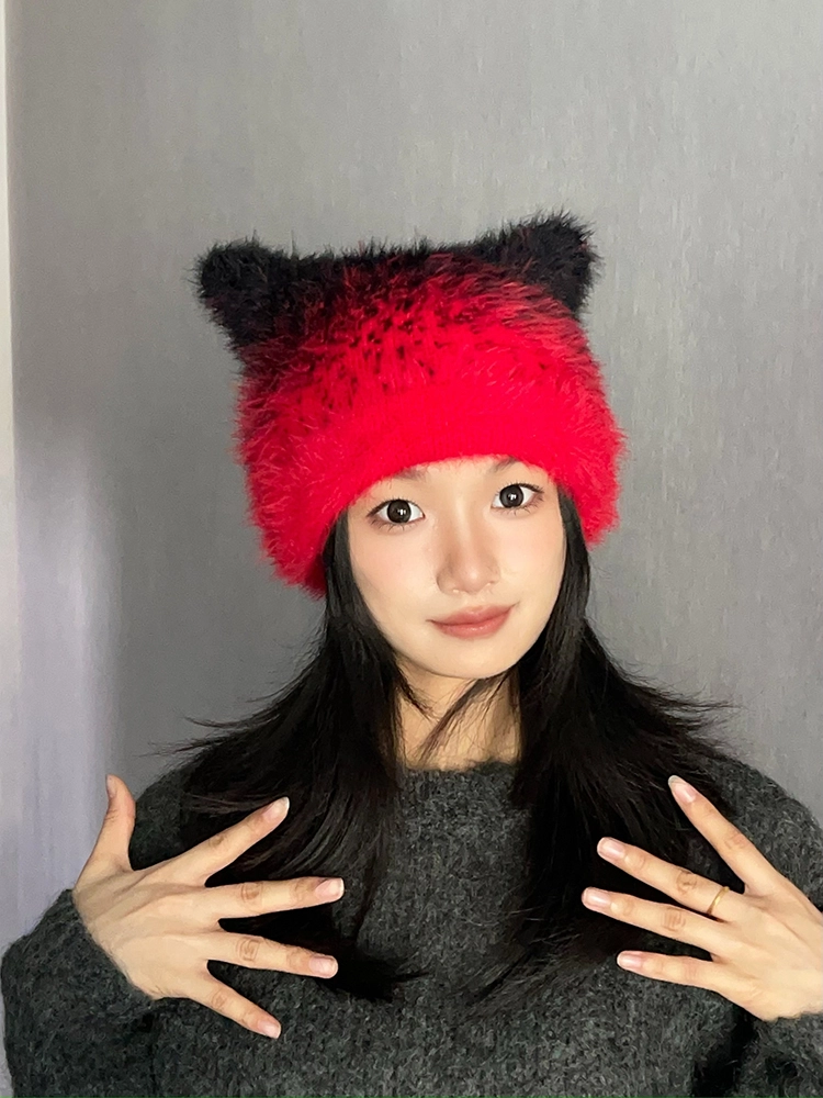 Red And Black Gradient Cat Hat | Eunchae - Le Sserafim - Fashion