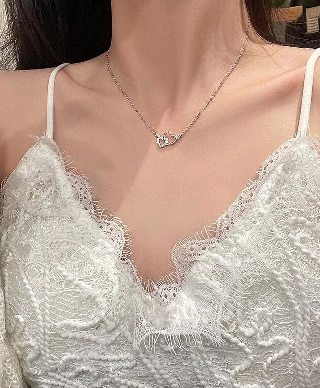LE SSERAFIM着用★関税込★usite★Super Hearts 2Ways Necklace Silver Double Heart Necklace | Eunchae - Le Sserafim